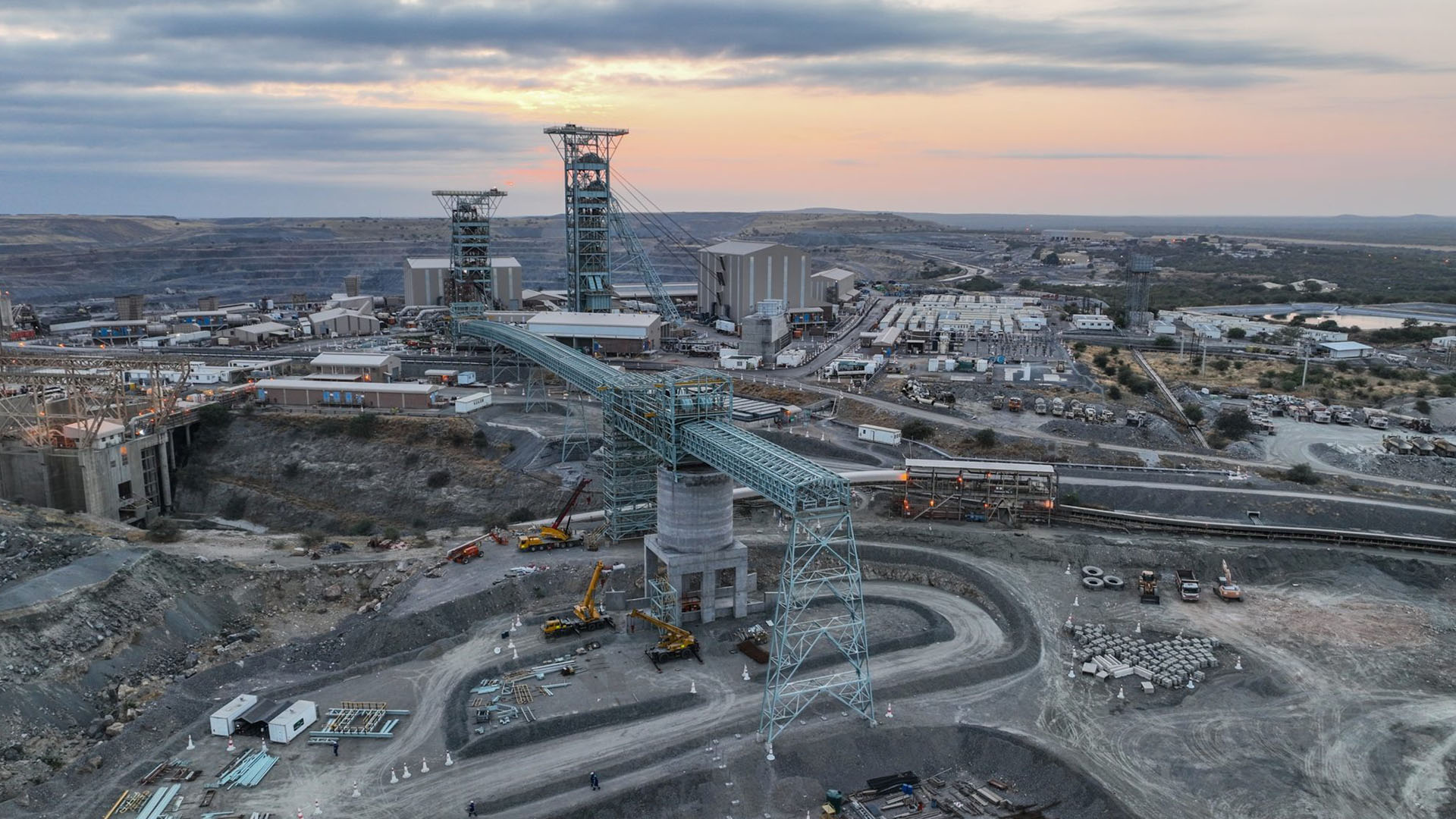 Aerial view of Venetia Diamond Mine in Limpopo, South Africa, showing the open pit and underground expansion project.